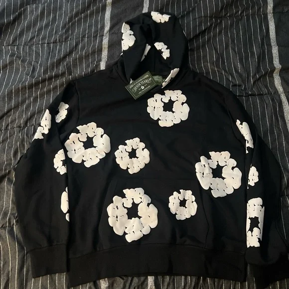 Denim Tears Black Hoodie with White Print
